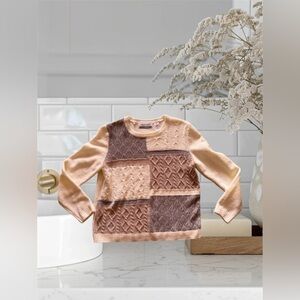 Alfred Dunner Womens Gray White Check Long Sleeve Pullover Sweater Size PM